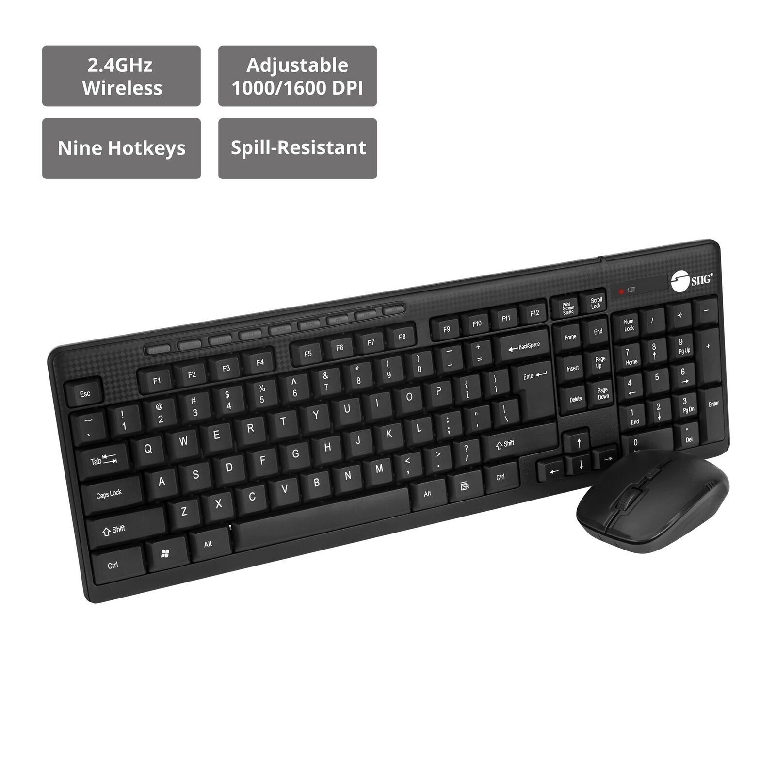 SIIG JK-WR0T12-S1 Wireless Extra-Duo Keyboard & Mouse - USB 2.0 Wireless RF