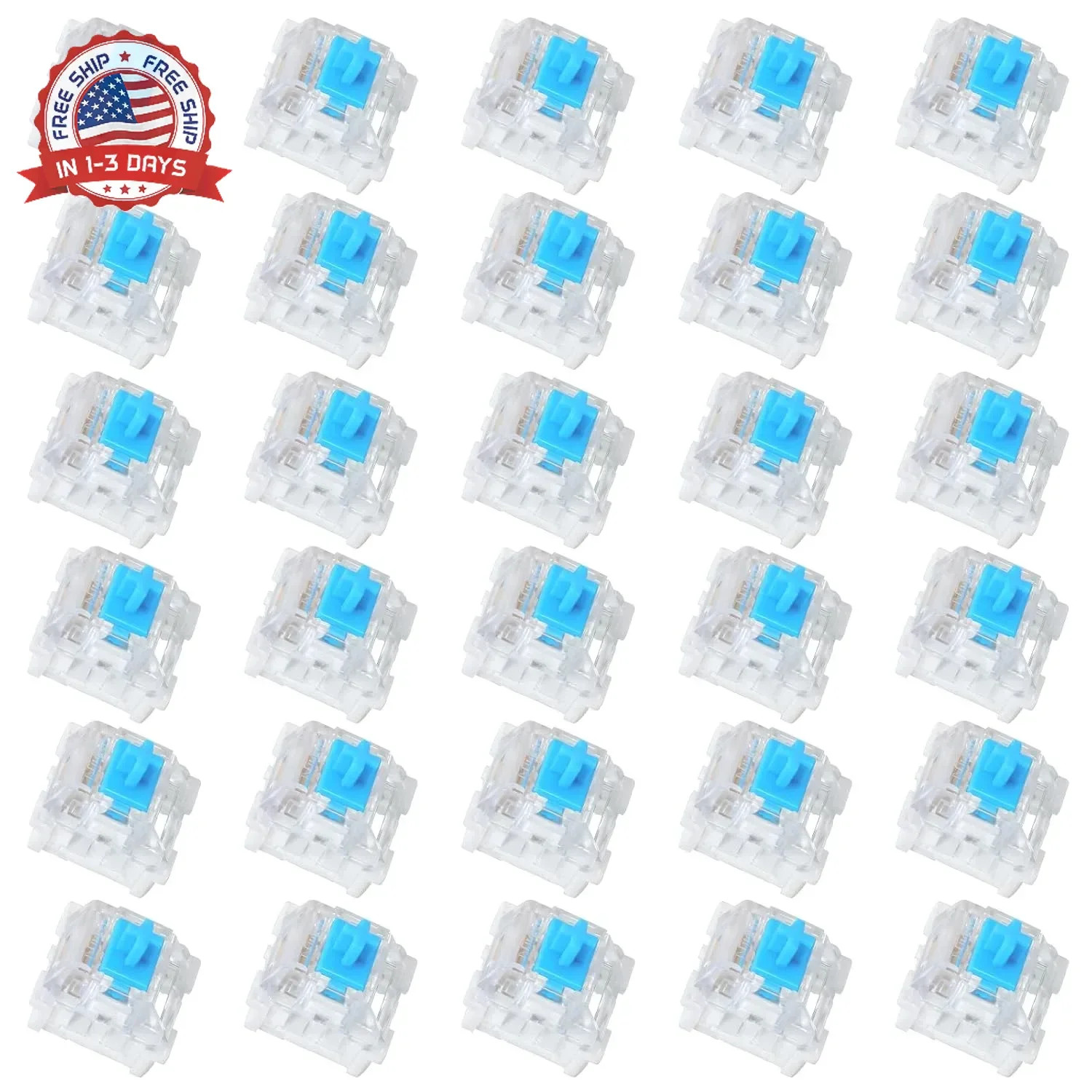30 Pieces Blue Mechanical Keyboard Switches, 3 Pin Pre-Lubricated Clicky Key Swi