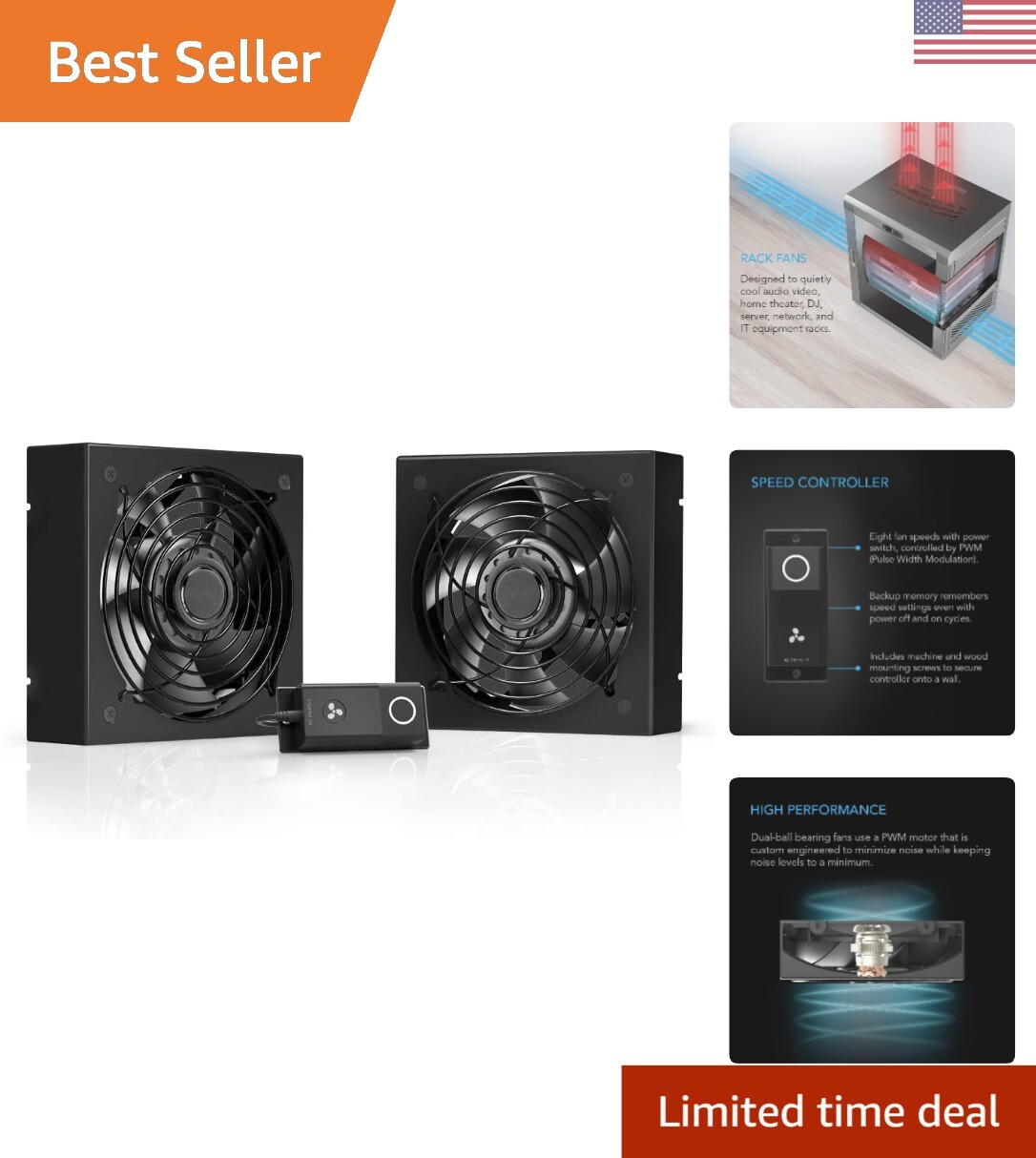 Efficient 19-Inch Rack Roof Fan Kit for AV and Home Theater - Quiet Dual-Fans