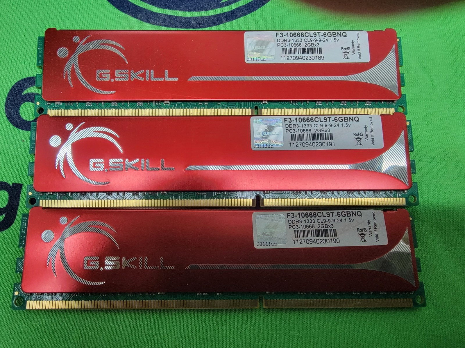 G.SKILL 6GB Kit (3 X 2GB) PC3-10600 DDR3-1333MHz non-ECC RAM F3-10666CL9T-6GBNQ