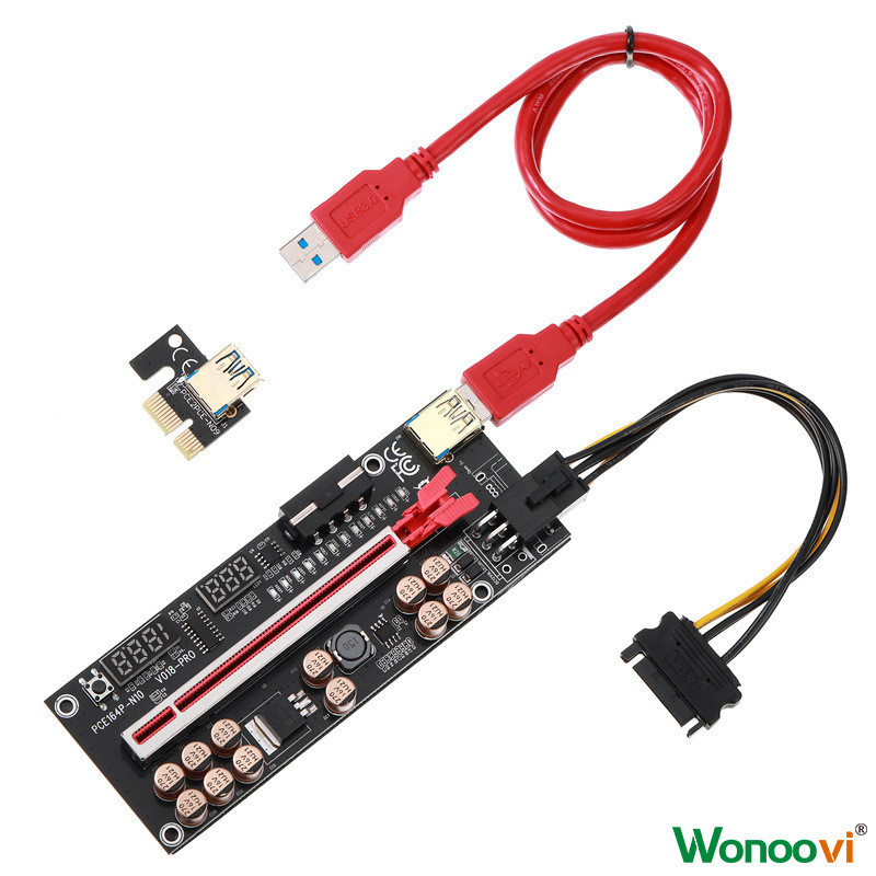 PCIe x1 to x16 Riser Card with USB 3.0 for Server GPU Expansion Adapter