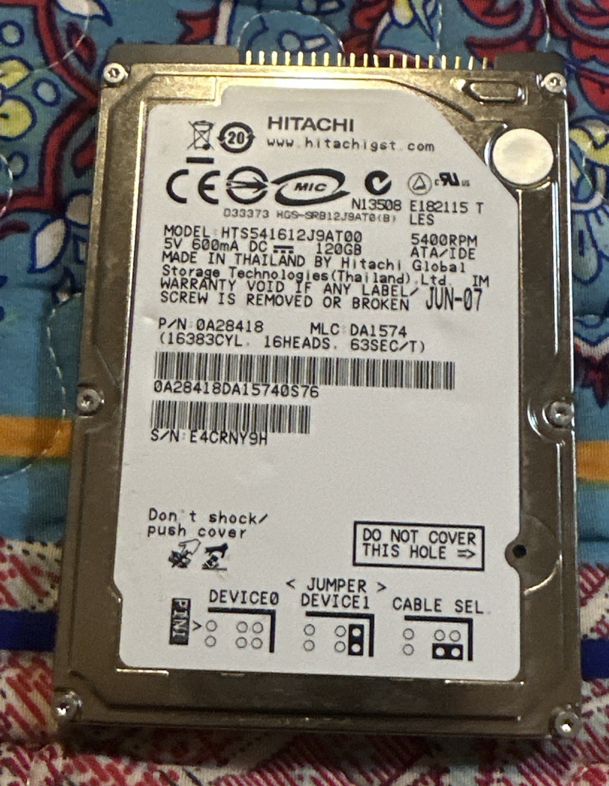 Hitachi 120G 5400RPM HTS541612J9AT00 Internal 2.5 '' IDE Notebook Hard Drive