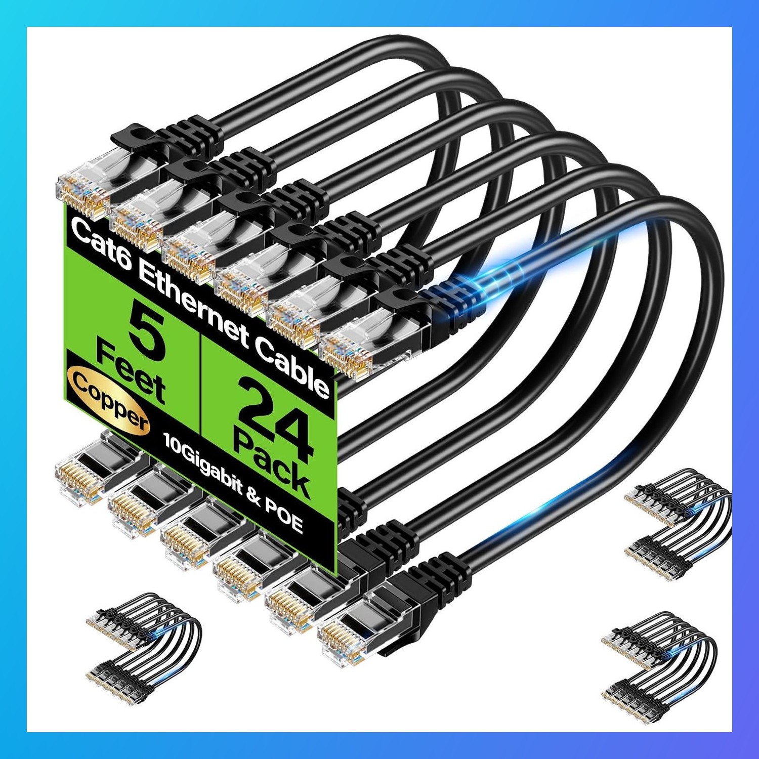 Cat6 Ethernet Cable 10Gbps 5 ft UTP 24 Pcs White