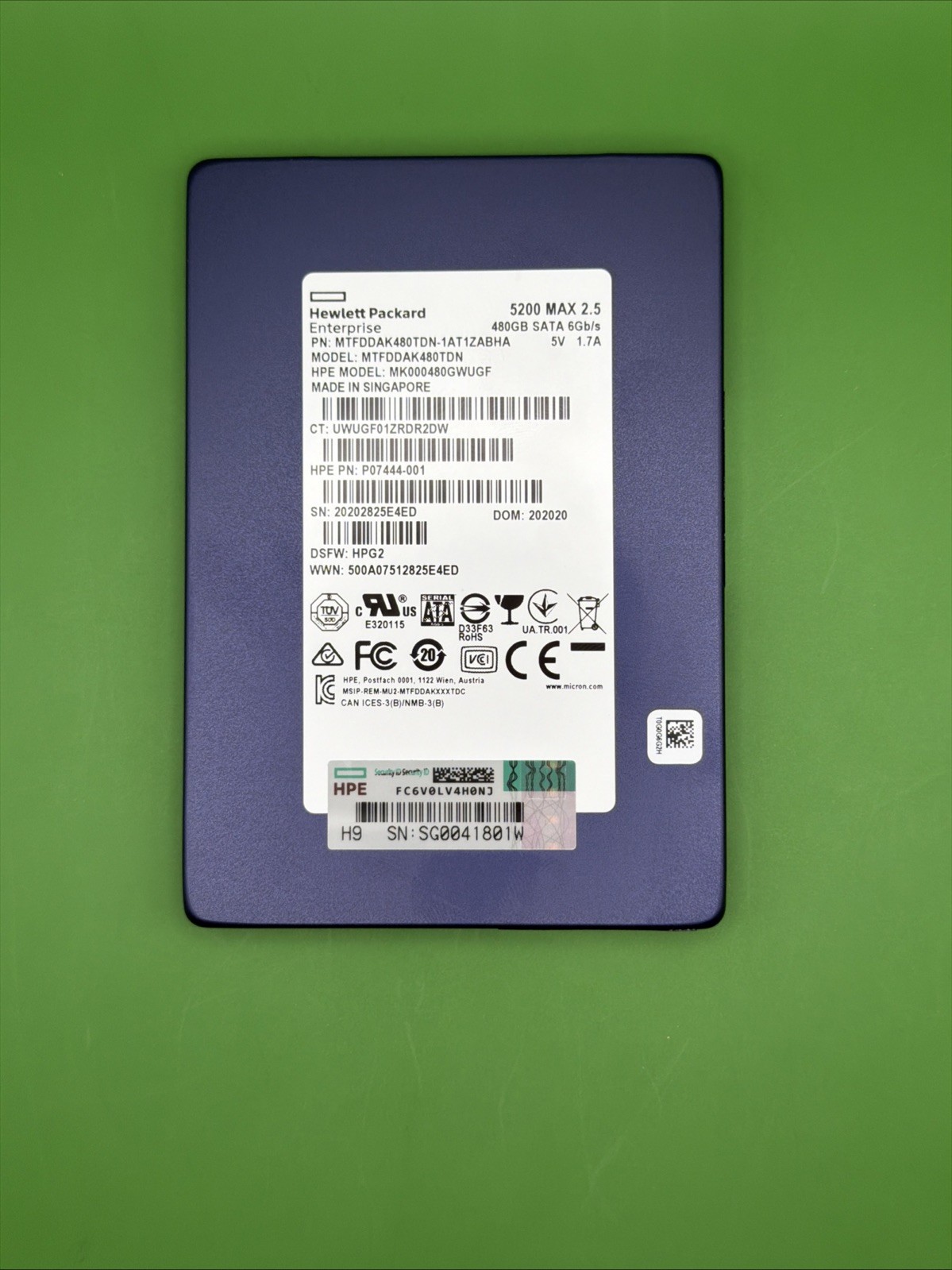 HP 480GB SATA 6Gb/s MK000480GWUGF P07444-001 2.5" CrystalDiskInfo Tested