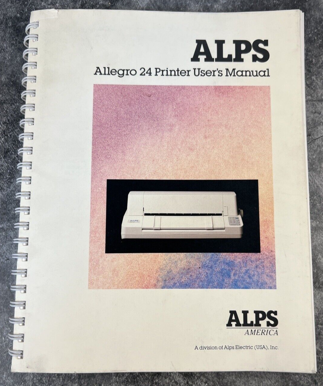 Vintage ALPS America Allegro 24 Printer User's Manual, 1988 Spiral Bound Book
