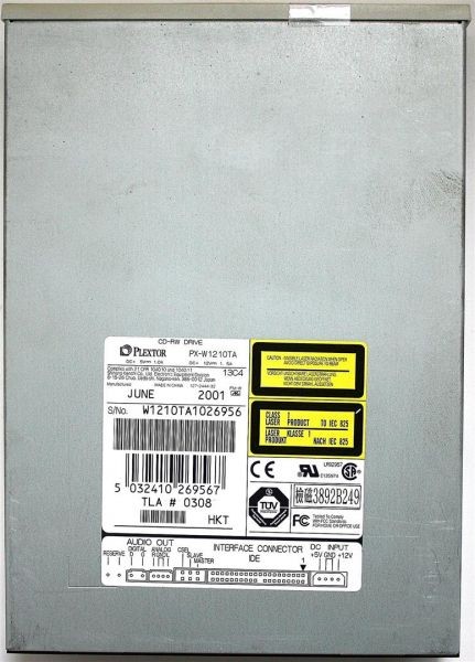 Cd-rw drive, plexwriter 12/10/32a, ide,tla#0308,hkt, june 2001