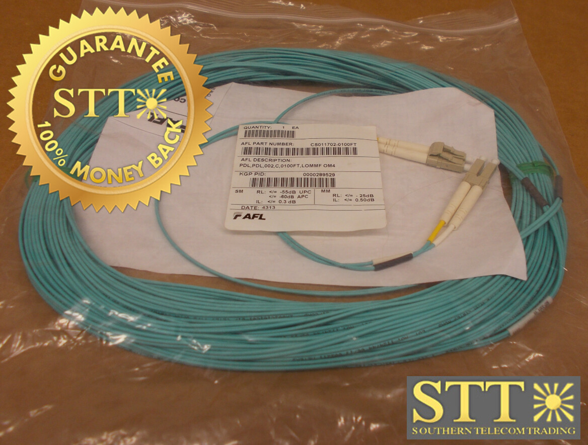 CS011702-0100FT AFL FIBER CABLE MM DUAL LC/LC 50/125 100 FT NEW 