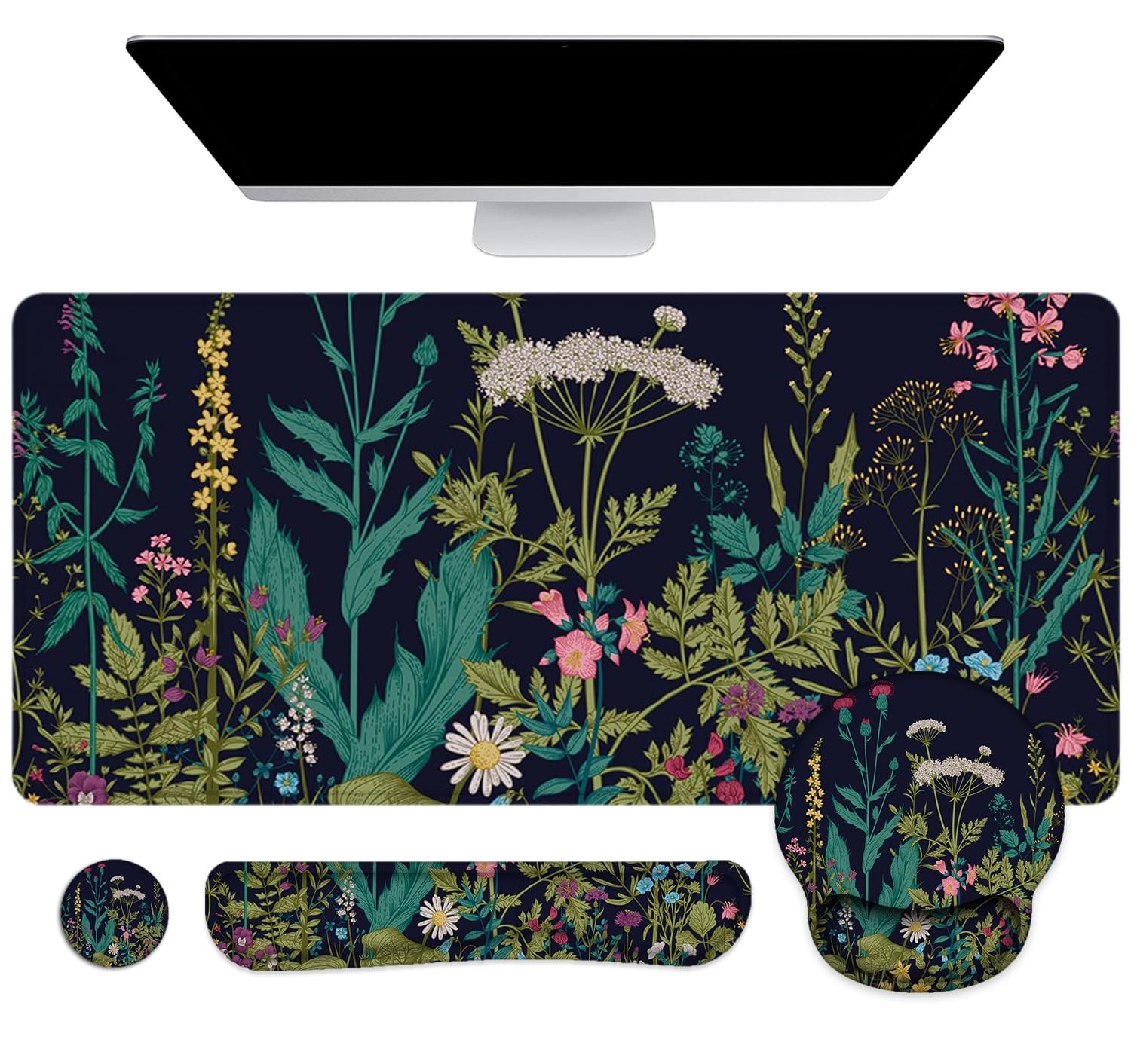 4In1 Large Mouse Pad Keyboard Wrist Rest Ergonomic Gaming Desk Mat Set