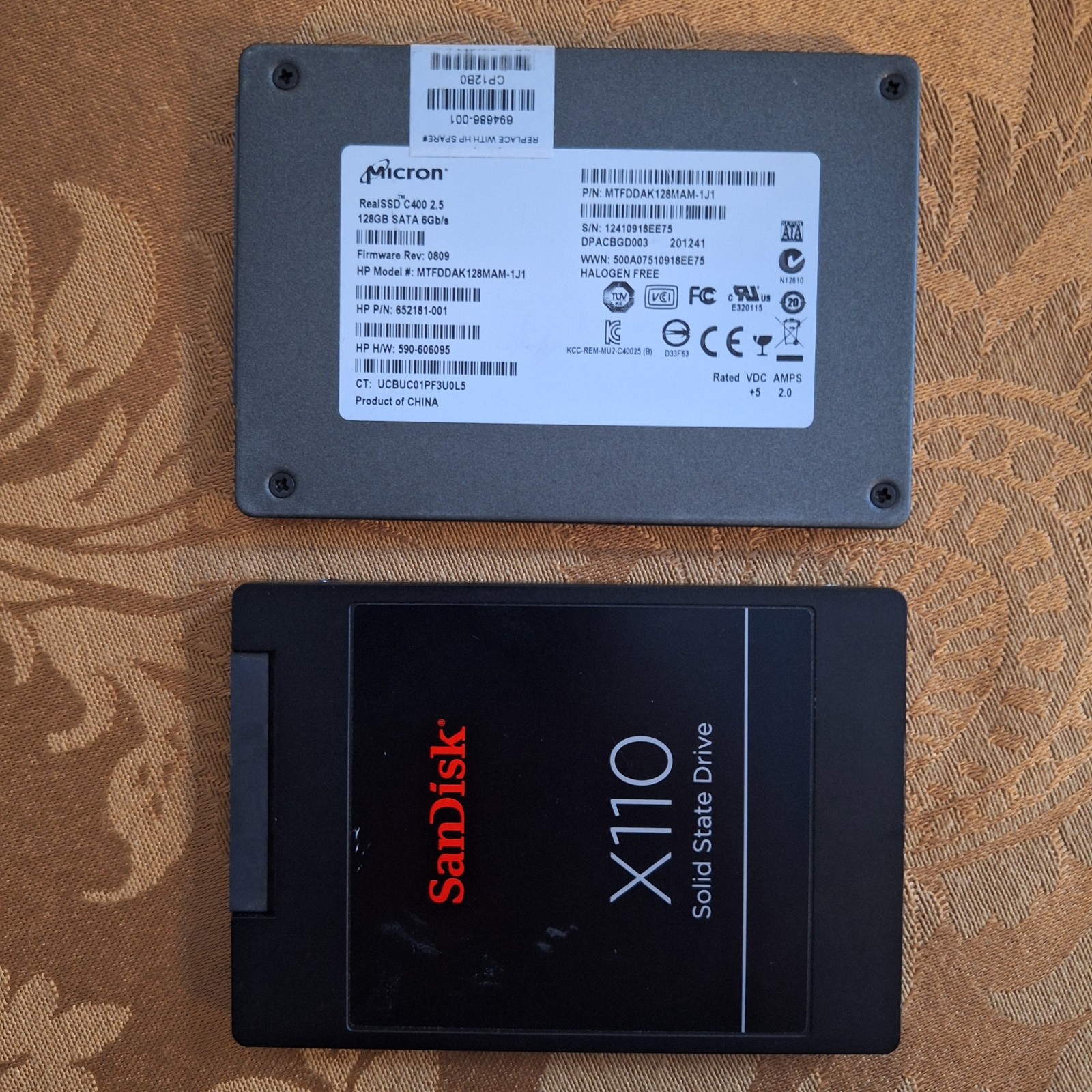Lot of 2, Mixed Brands, 128 GB 2.5 in SATA III SSD, Tested, 98% Health