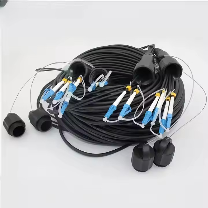 150M LC-LC UPC SM 6 Strands Armored Field TPU Optical Patch Cord Waterproof Head
