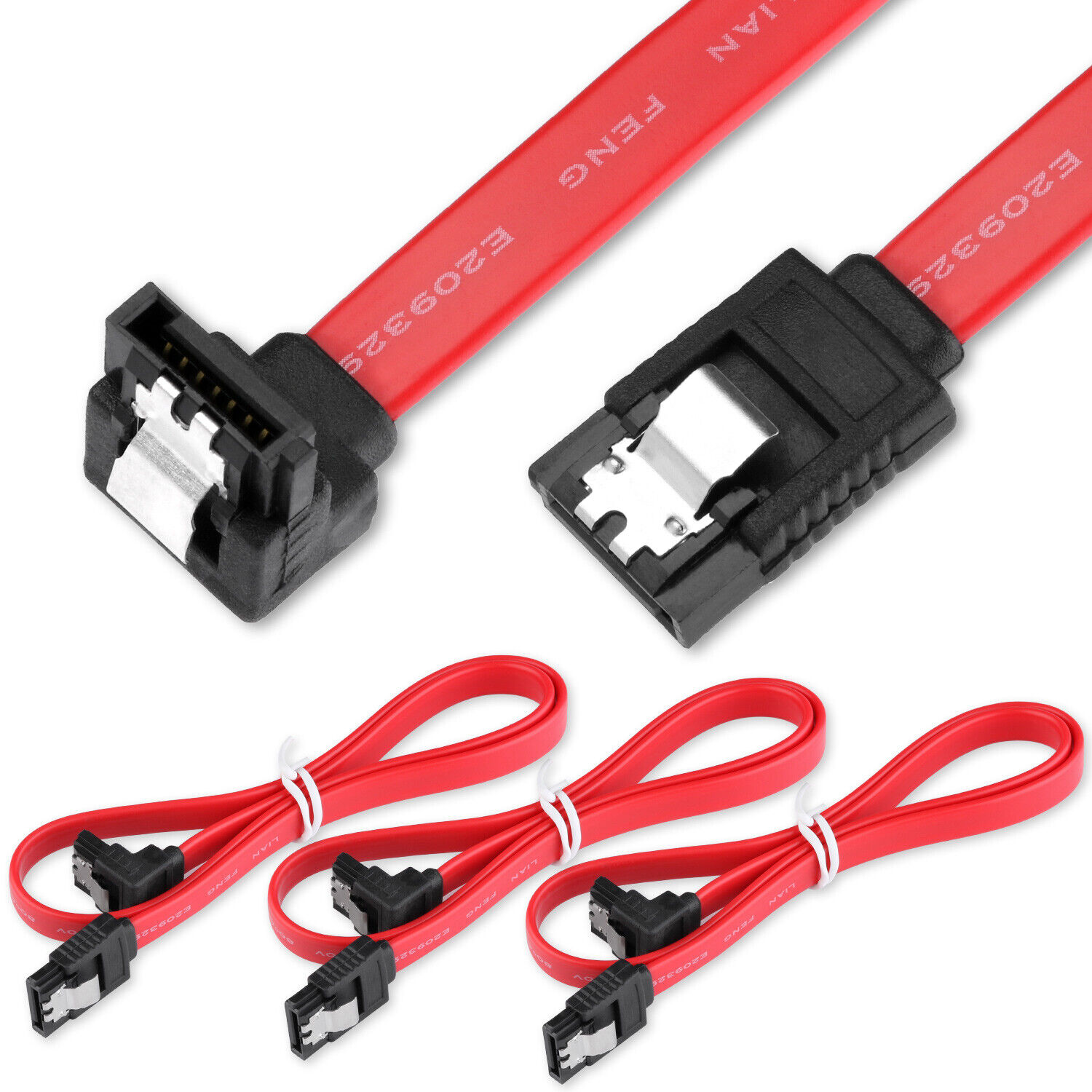 3 Pack 18 inch SATA Cable III 6Gbps 90 Degree Right Angle HDD Data Cord w/Latch