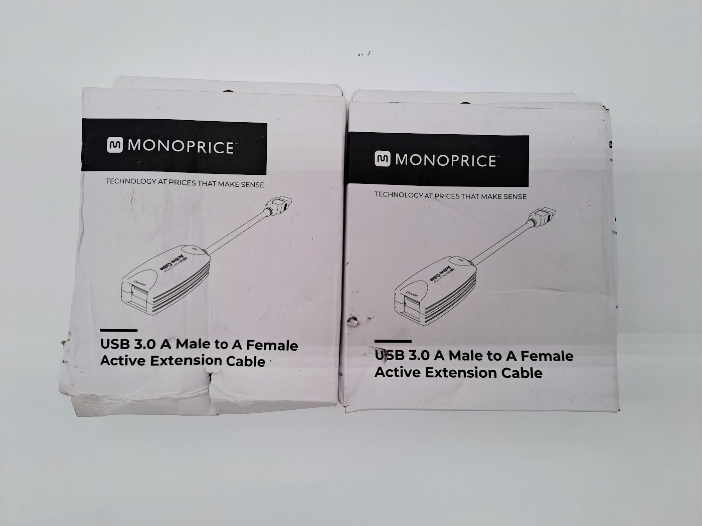 Lot of 2 Monoprice USB 3.0 A Male to A Female Active Extension Cable 9470