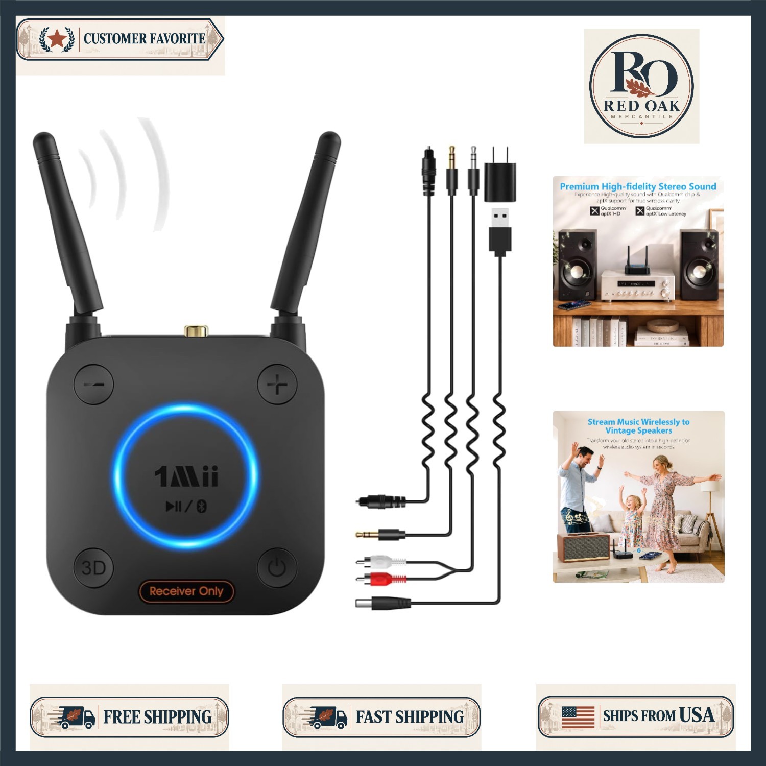 Compact B06Pro Bluetooth Receiver with Dual Antennas & Easy Plug-and-Play Setup