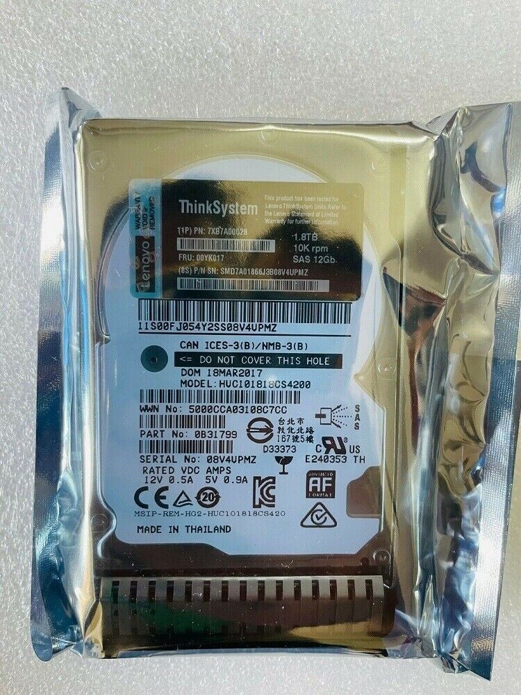 FOR IBM / Lenovo 00YK017 7XB7A00028 2.5" 1.8TB 10K SAS 12G Hot Swap HARD DRIVE