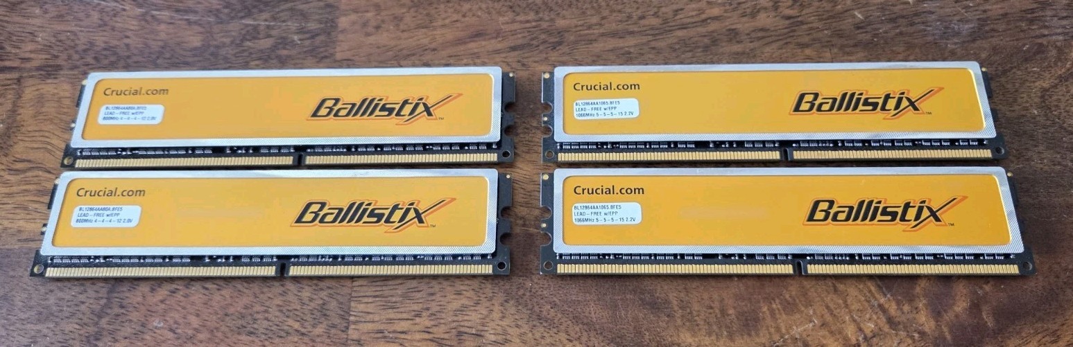 Two Kits of Crucial Ballistix DDR2 Memory 4GB TOTAL (4x1GB) 1066MHz/800MHz *READ