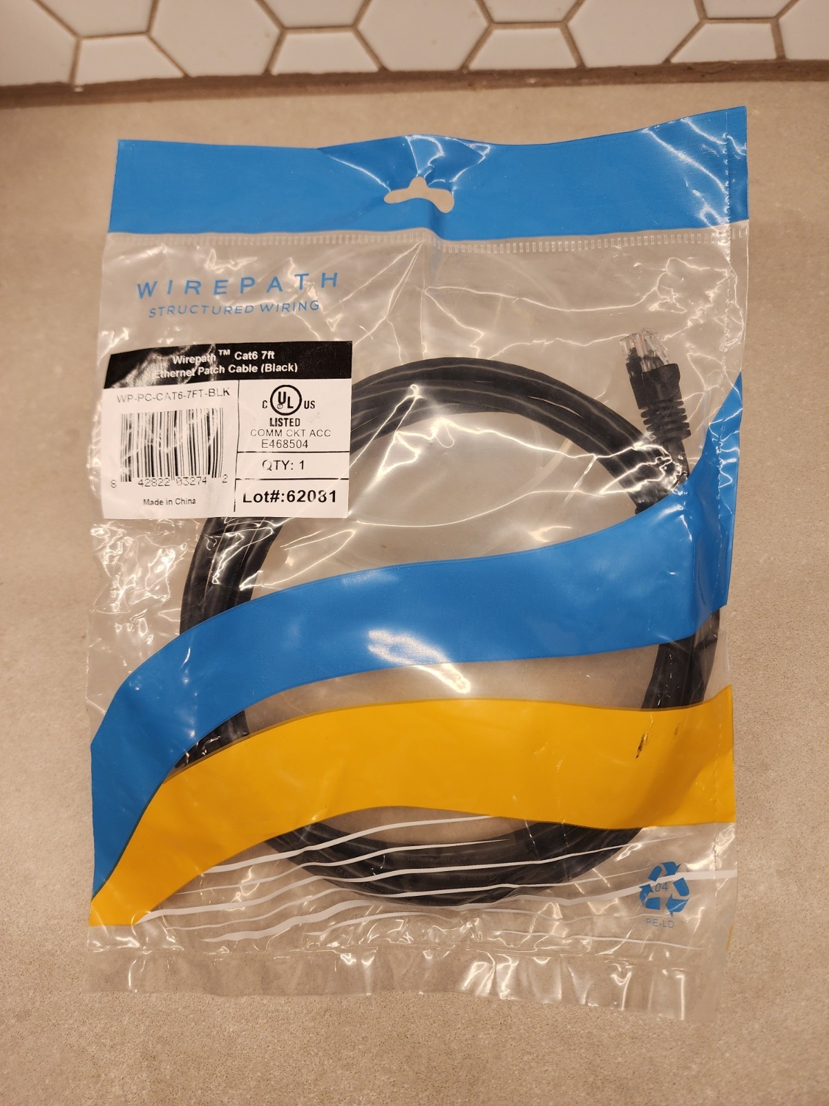 Wirepath WP-PC-CAT6-7FT-BLK Cat6 Two Foot Ethernet Patch Cable Black NEW Sealed