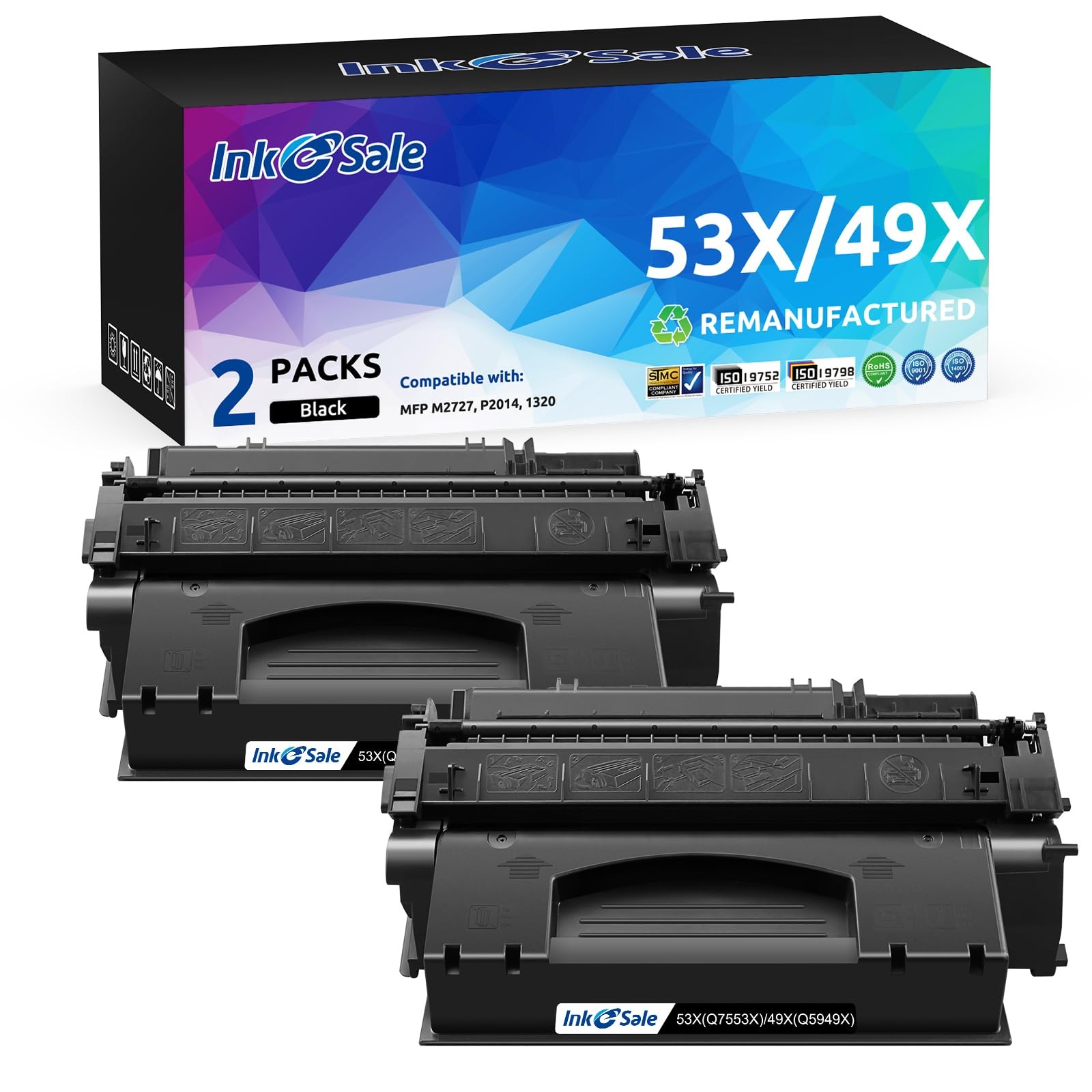 Compatible Q5949X Q7553X Toner Cartridge 2 Pack Toners, Black