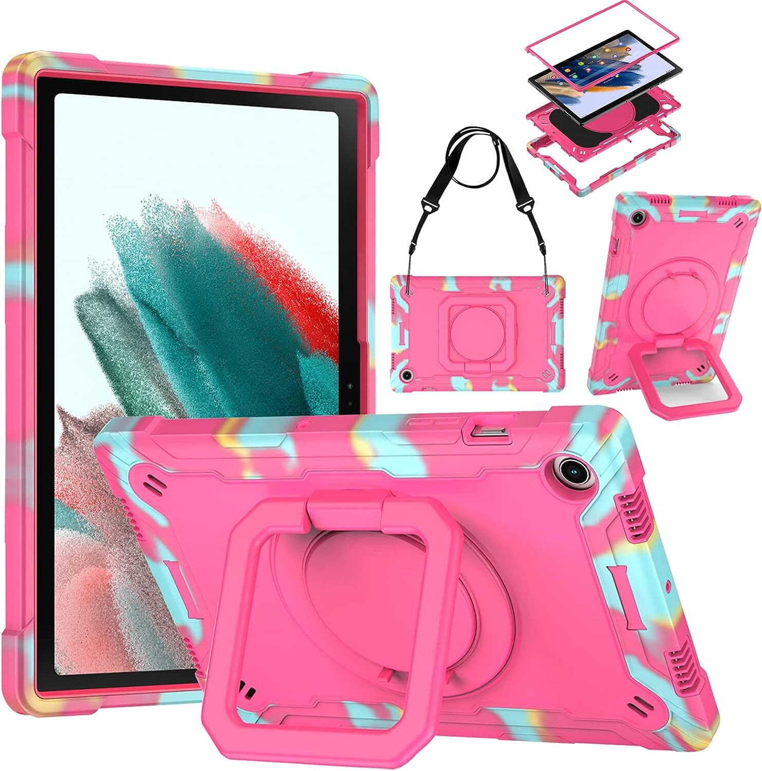 Case for Samsung Galaxy Tab A8 10.5 inch with 360 Rotatable Stand Shoulder Strap