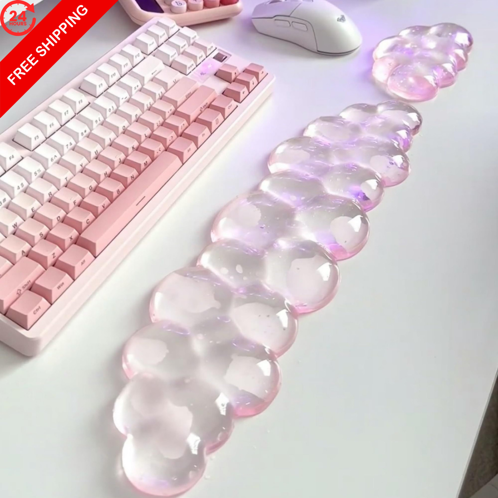 Aszqvd Mouse Pad with Wrist Rest, Soft Cloud Gel Keyboard M, Pink