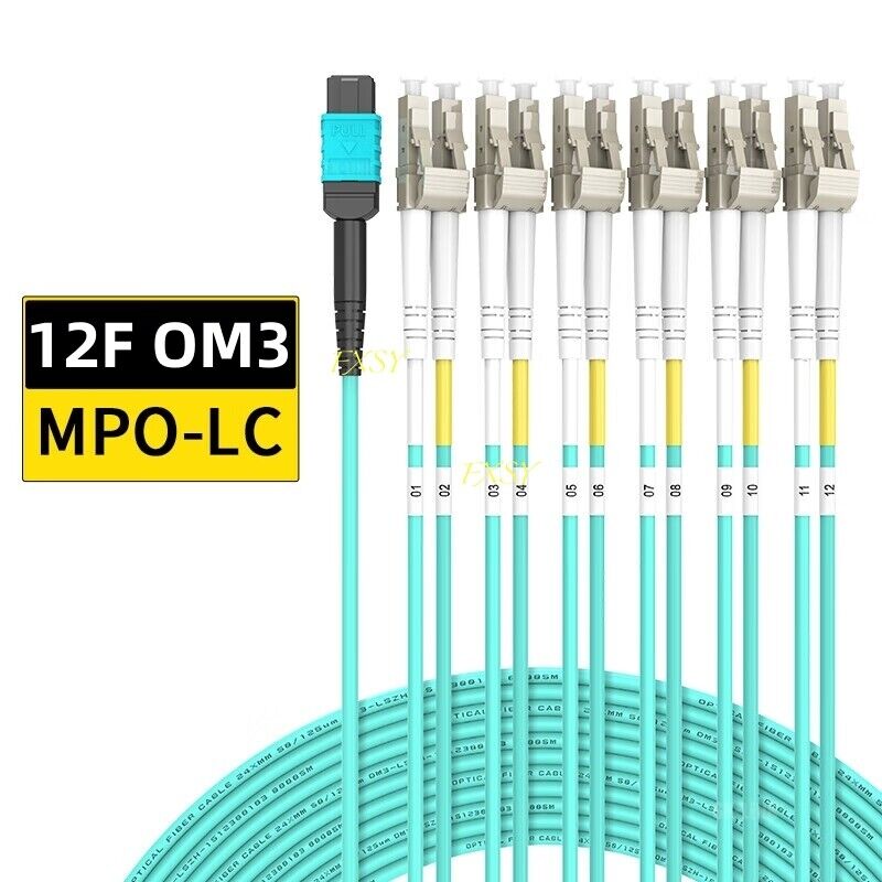 1~40M MPO Female to 6 LC Duplex 12 Fibers OM3 Branch Fiber Optic Jumper Type A/B