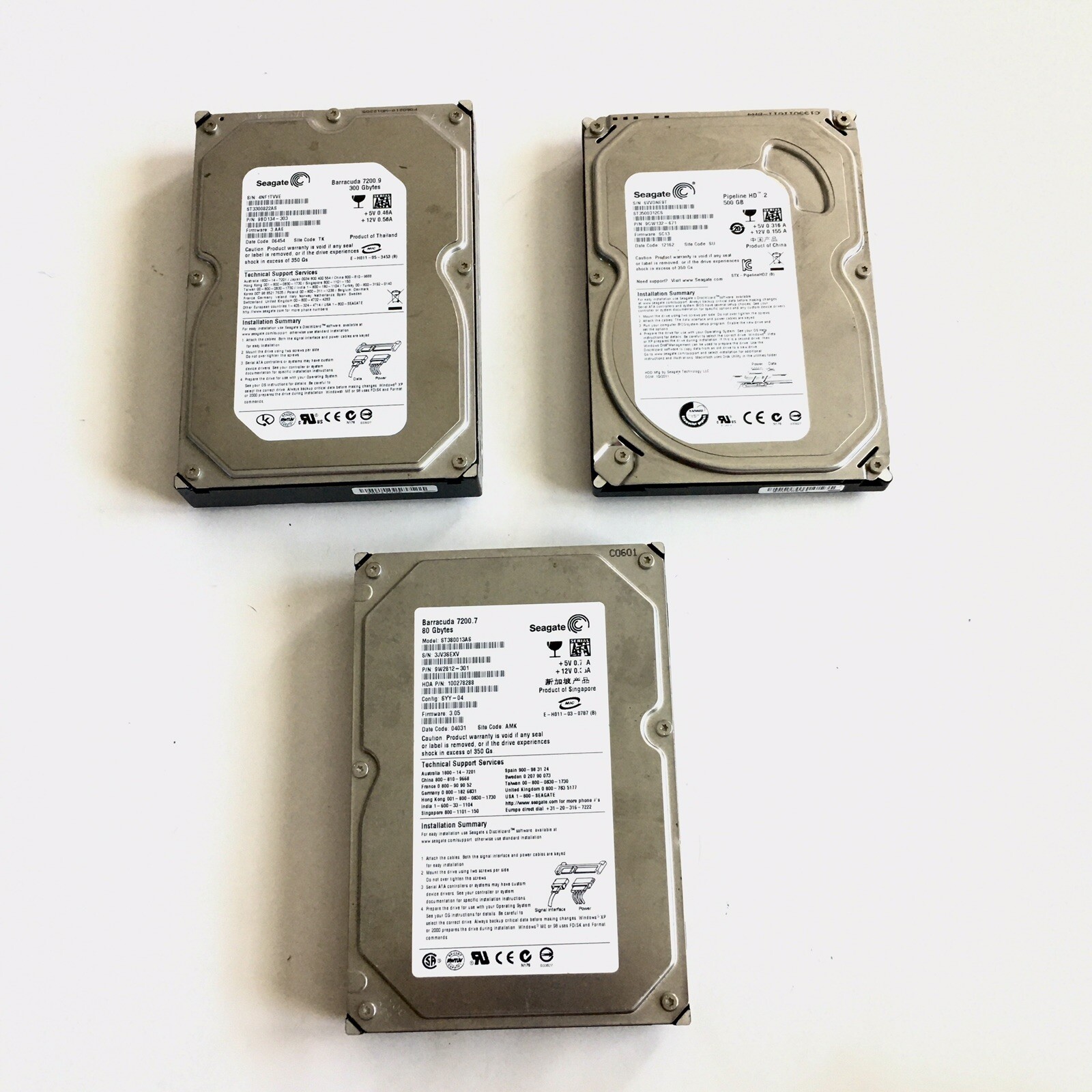Lot of 3 Seagate Barracuda 7200.7 7200.9 and Pipeline HD .2 Hard Drive -Untested