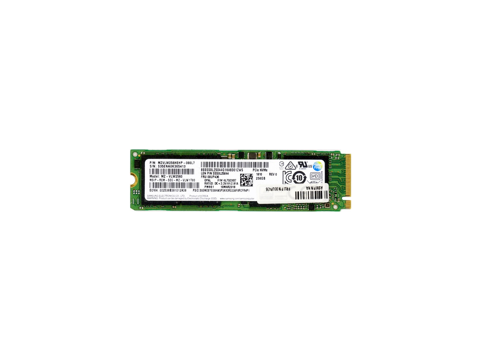 Samsung MZVLW256HEHP-000L7 - 256GB NVMe PCIeGen3 x4 M.2 2280 SSD [FRU: 00UP436]