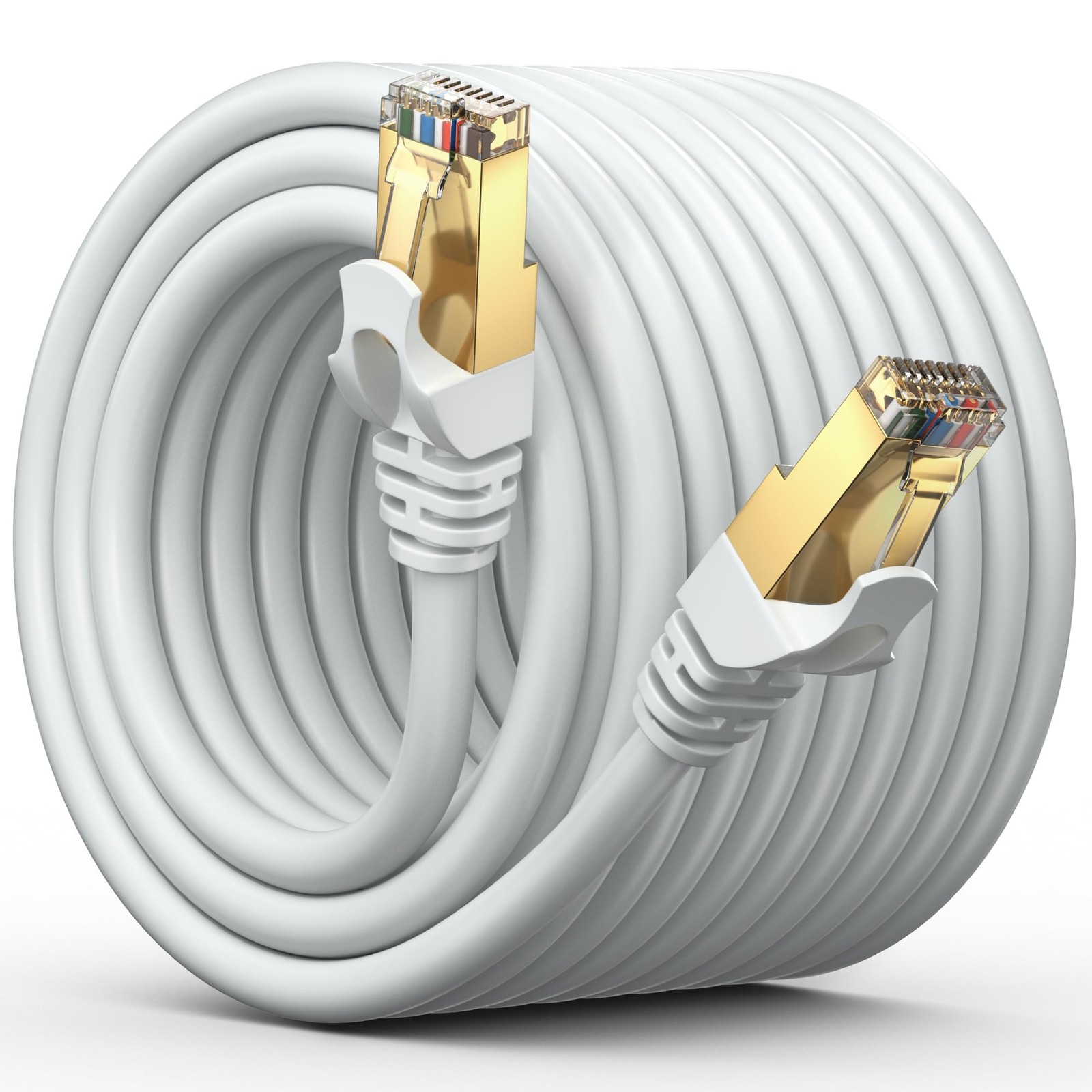 Maximm Flat Cat7 Ethernet Cable SFTP Shielded White 50ft 50 Feet,