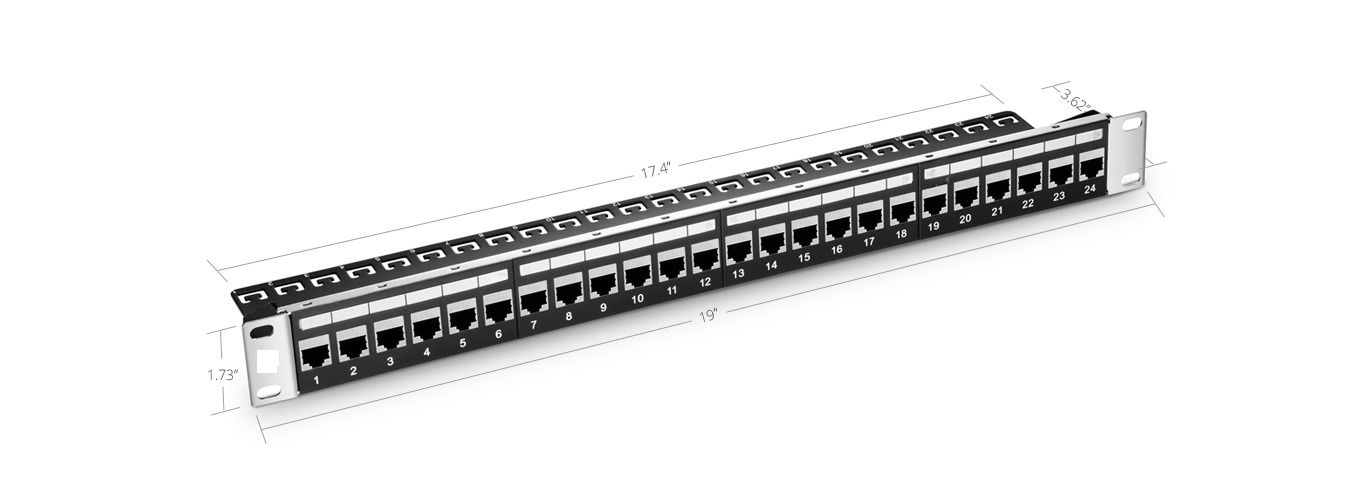  24 Ports Cat6 Shielded Feed-Through Patch Panel,1U Rack Mount -02487