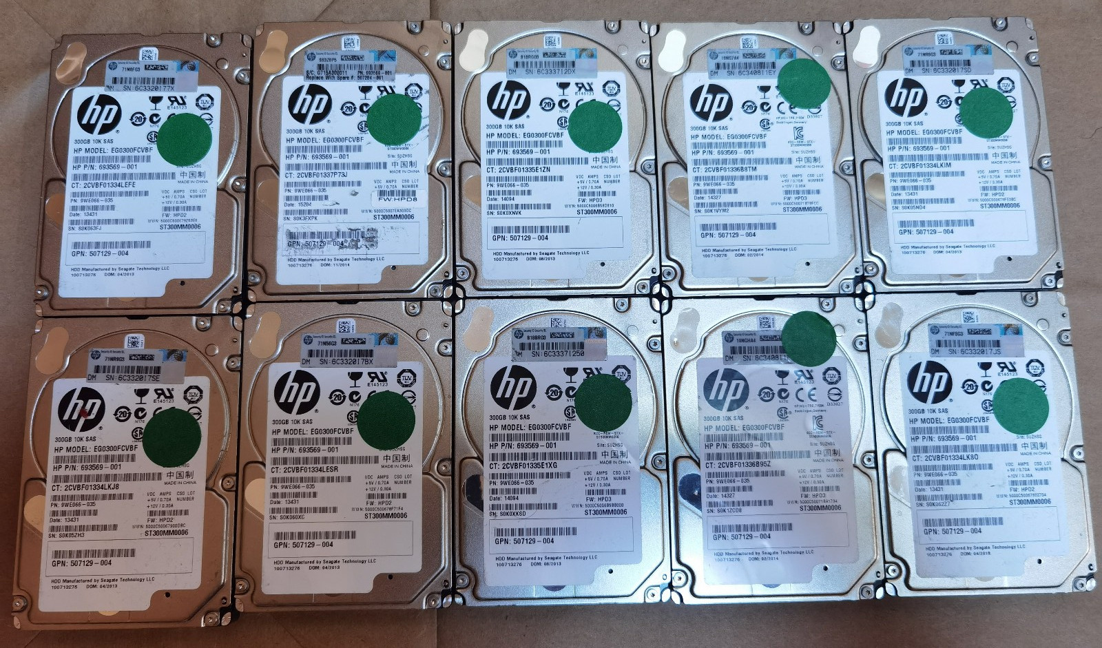 Lot of 10 HP EG0300FAWHV 300GB 2.5" 10K SAS Hard Drive Seagate 507119-004
