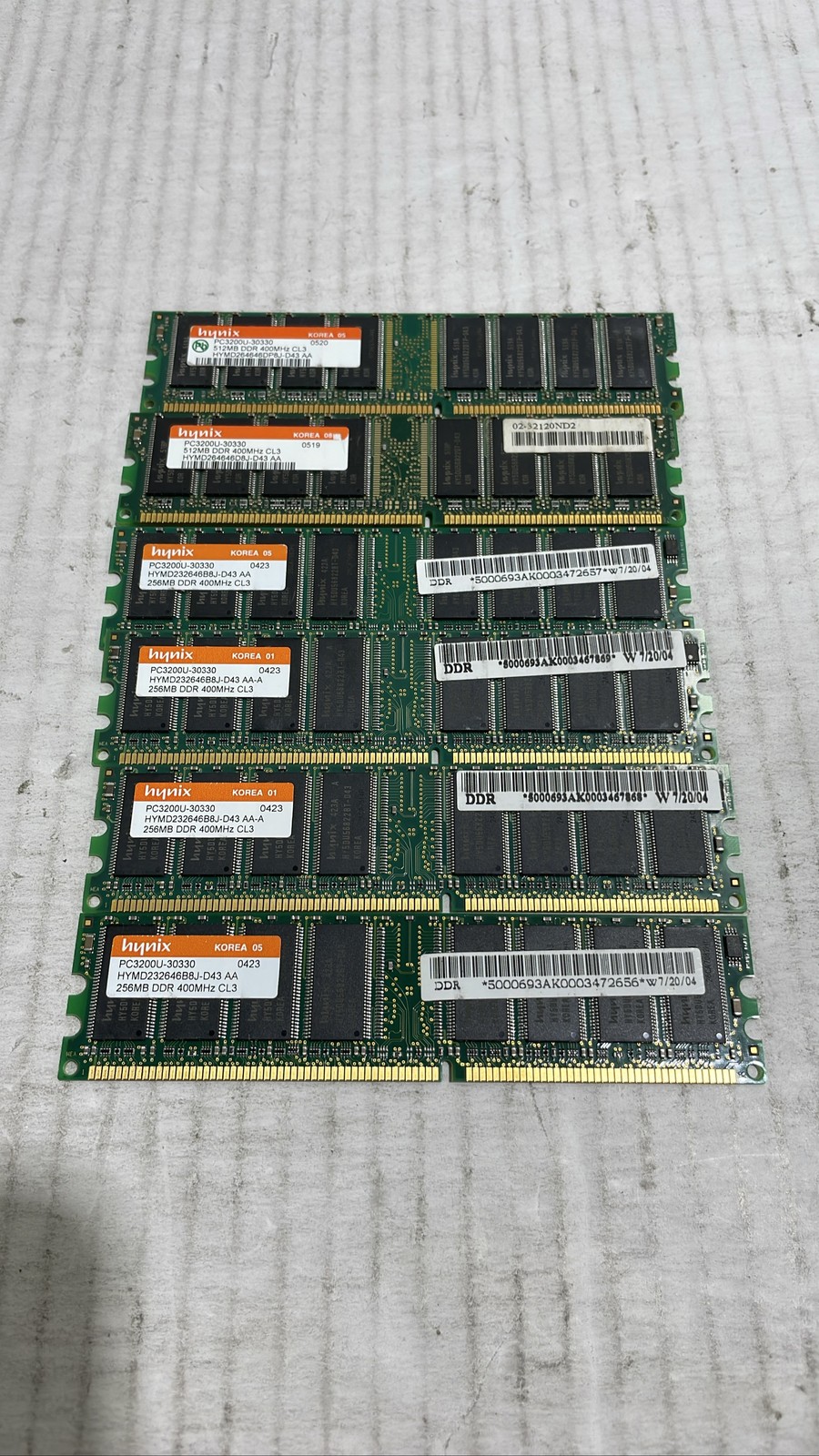 Hynix DDR400 PC3200 512MB 256MB 184-Pin RAM Lot Of 6