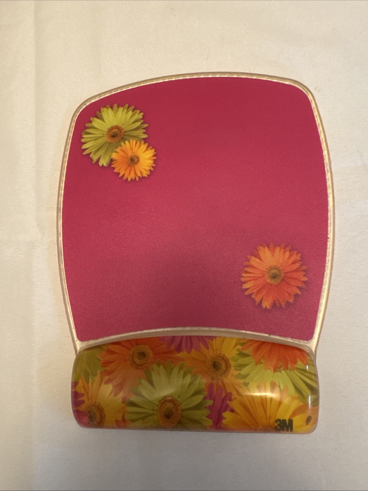 Vtg 3M Fun Design Clear Gel Mouse Pad Wrist Rest Pink With Daisies Mod