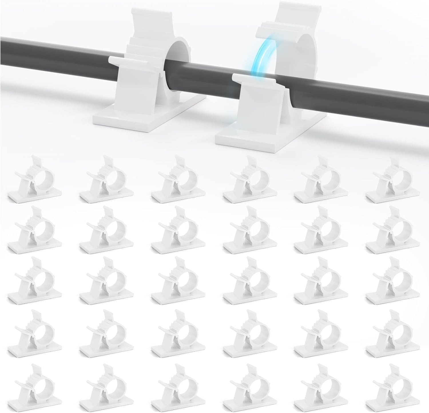 Viaky White Adhesive Cord Clips, 30Pcs Cable Clamps Adjustable Wire Holder | ...