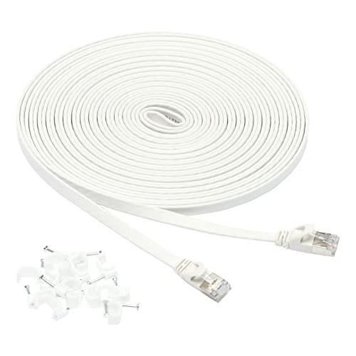 AMAZON BASICS RJ45 ETHERNET PATCH CABLE, FLAT, SNAGLESS, 30 FOOT - WHITE