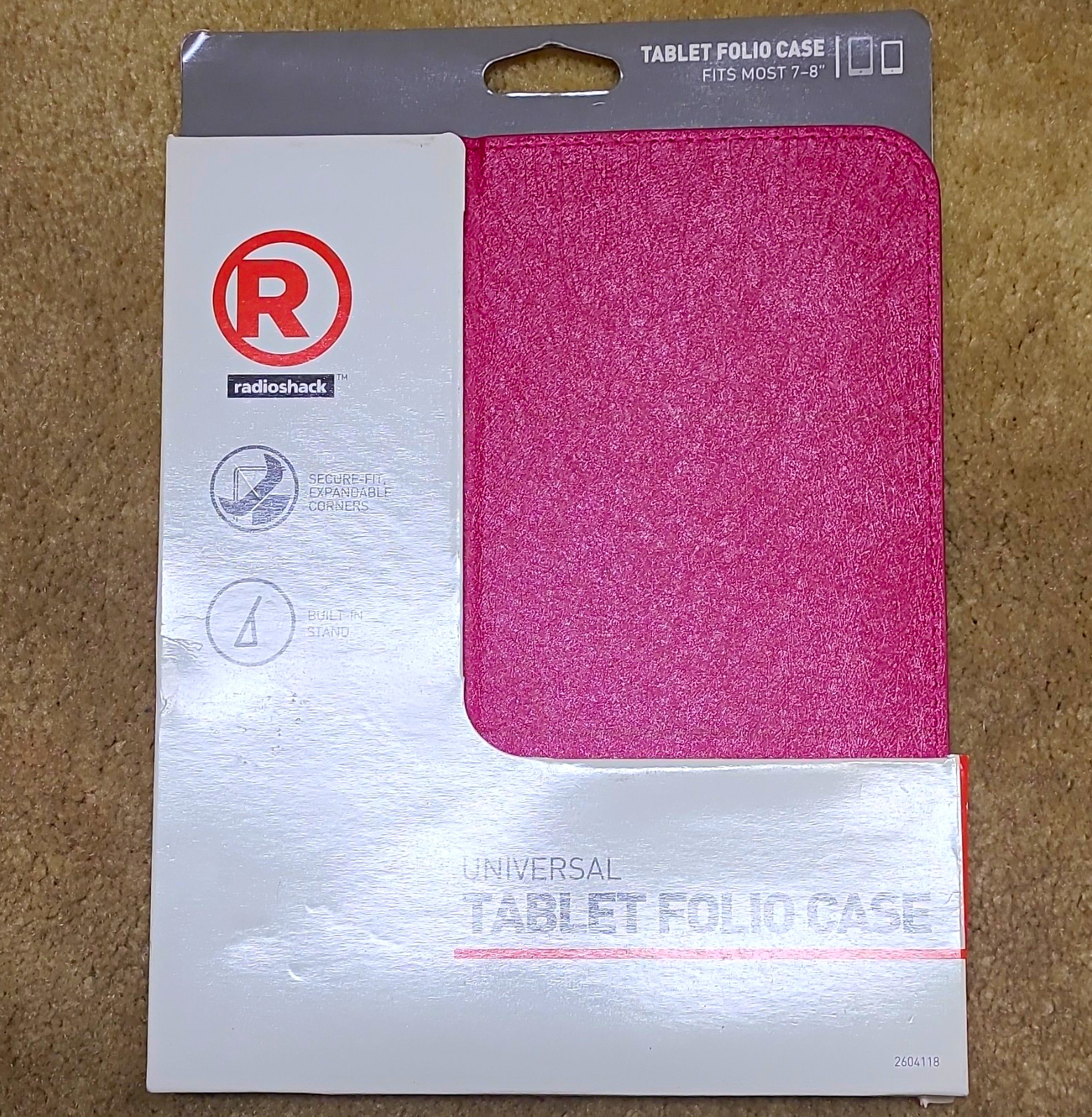 RadioShack Pink Synthetic Leather Folding Folio Case 7-8in w/ Integrated Stand