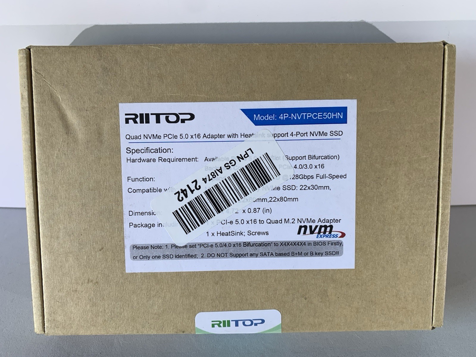 Quad NVMe PCIe Adapter RIITOP 4-Port NVMe to PCI-e 4.0/3.0 x16 Expand Controller