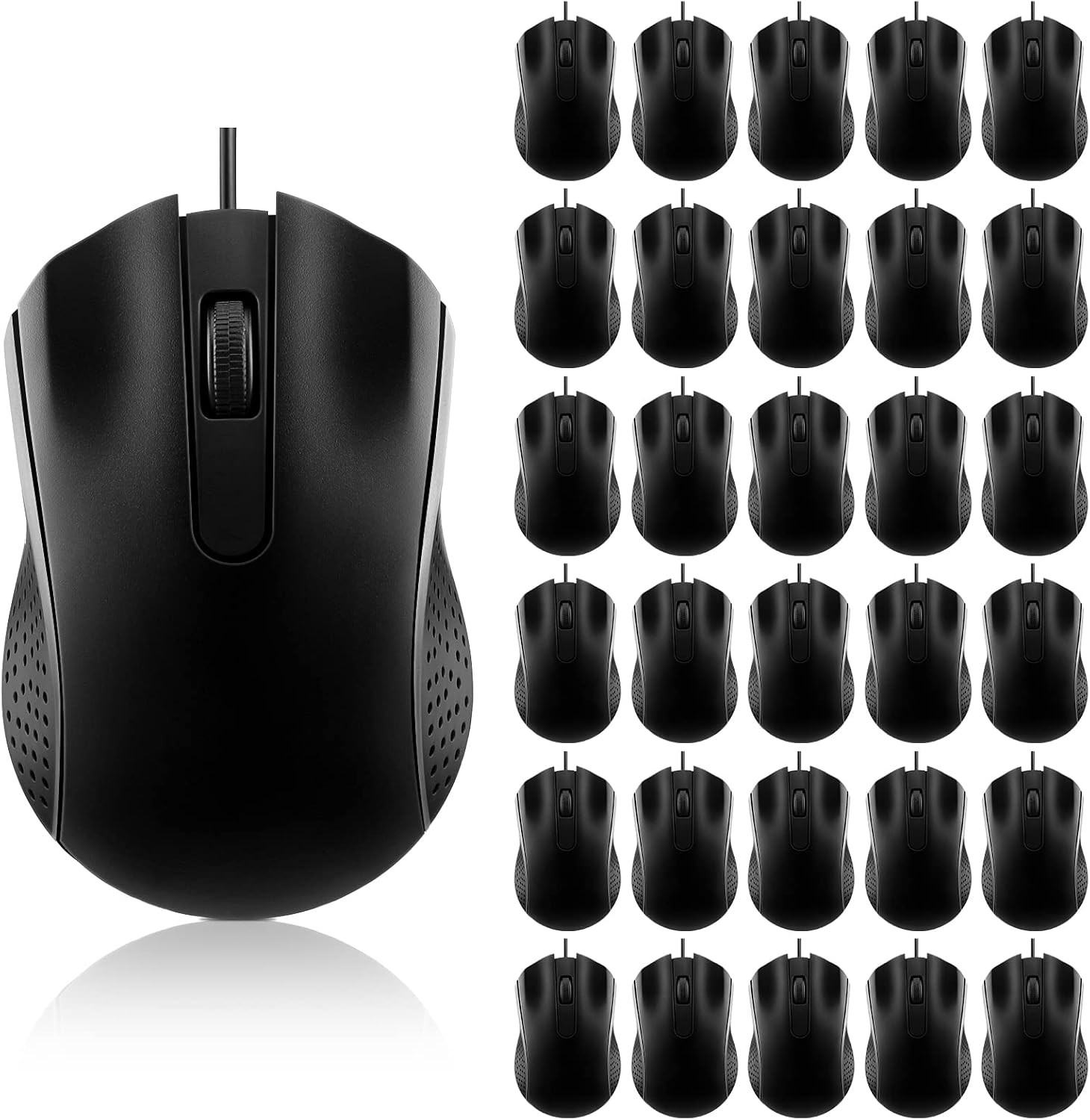 Bonuci 30 Pack Computer USB Wired Mouse Bulk 3 Button 800/1200 DPI Black