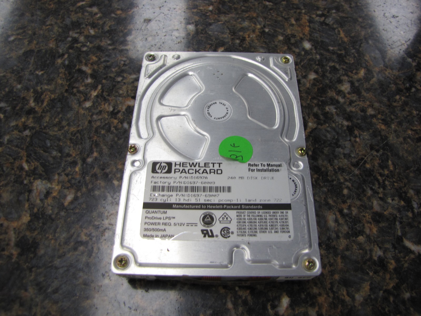 Vintage Hewlett Packard D1697-60009 240MB Quantum ProDrive LPS Drive - NV33