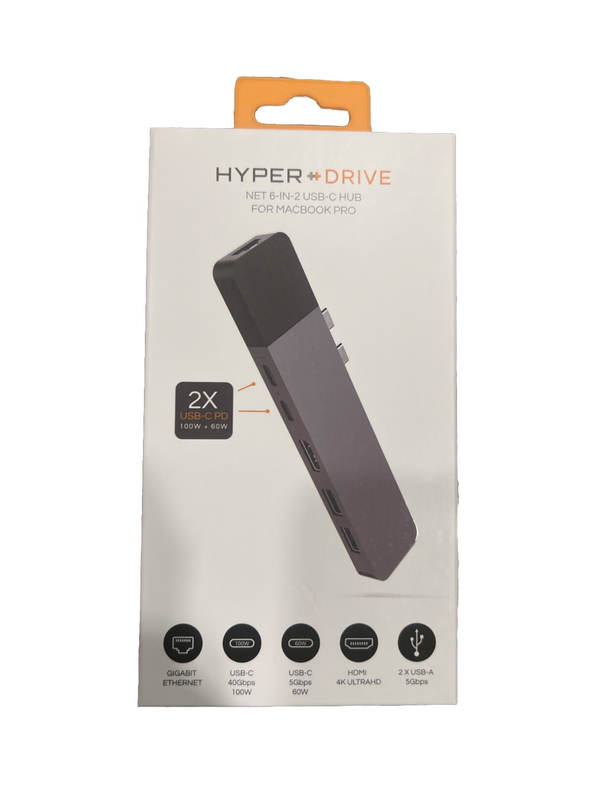 Hyper Drive Net 6-In-2 USB-C Hub For MacBook Pro Model GN28N Gray New