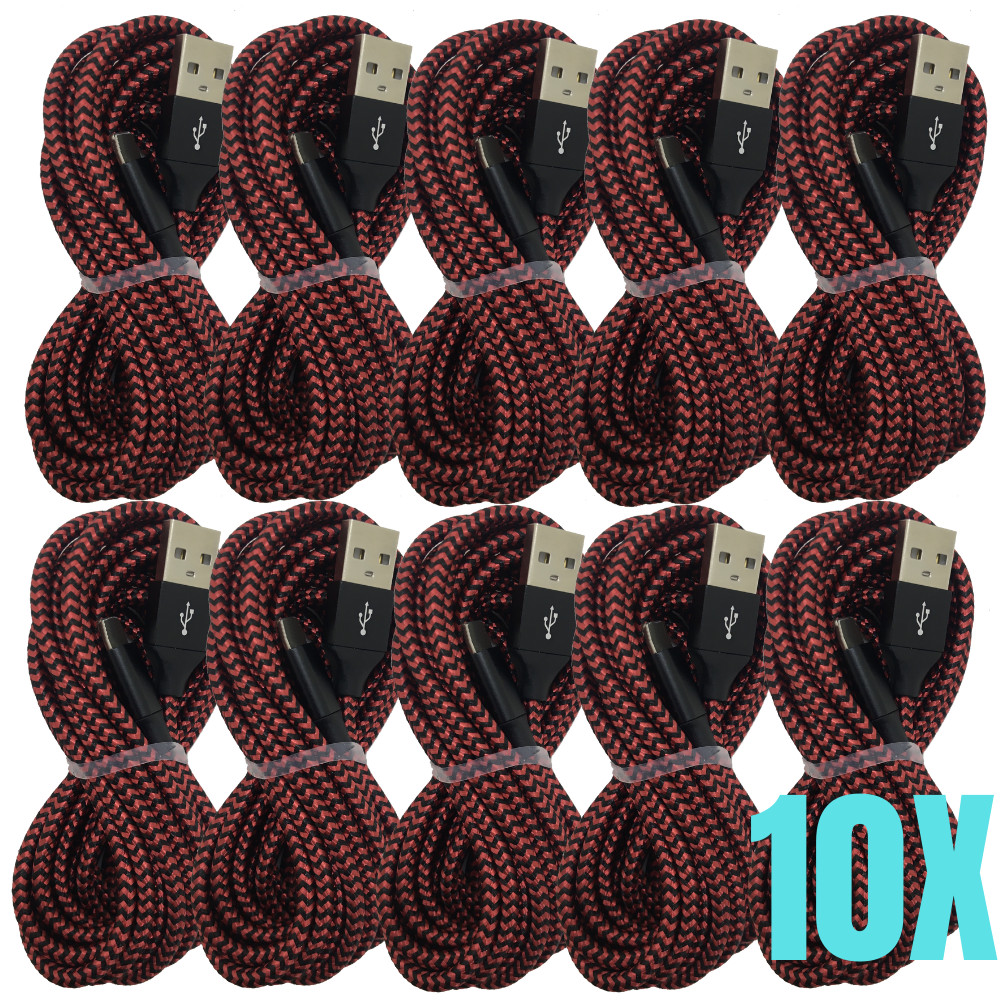 10 Pack Lot 6Ft USB Cable Braided For Apple iPhone XR 8 11 12 13 14 iPad Charger