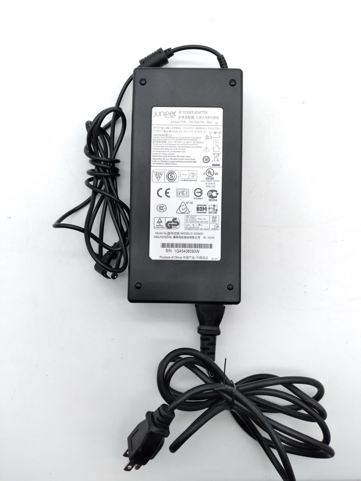 Juniper 740-034156 AC Power Adapter ACBEL AD9051 Tested