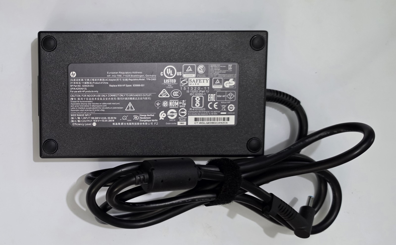 Genuine 200W HP AC Adapter 19.5V 10.3A TPN-CA03 P/N 815680-002 w/Cord OPEN BOX
