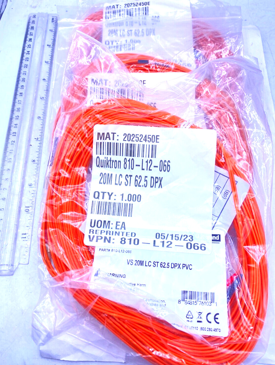 Legrand Quiktron Lot of 3 Fiber Optic Cable 20M LC ST 62.5 DPX 810-L12-066 New