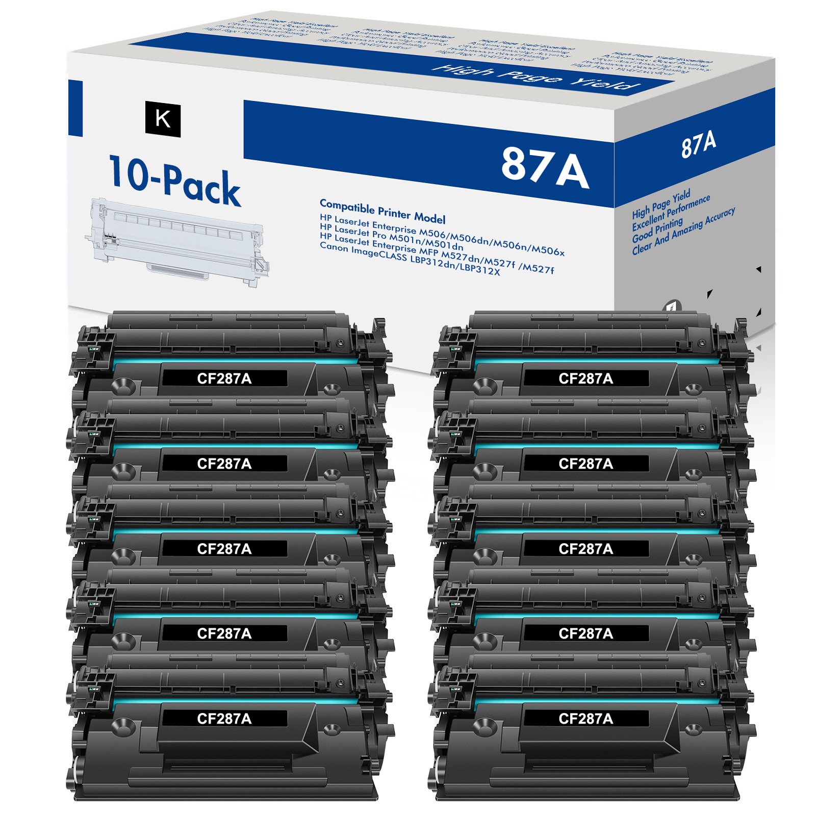 10PK CF287A 87A Toner Cartridge For HP Enterprise M506dh/ MFP M527dn /Pro M501dn
