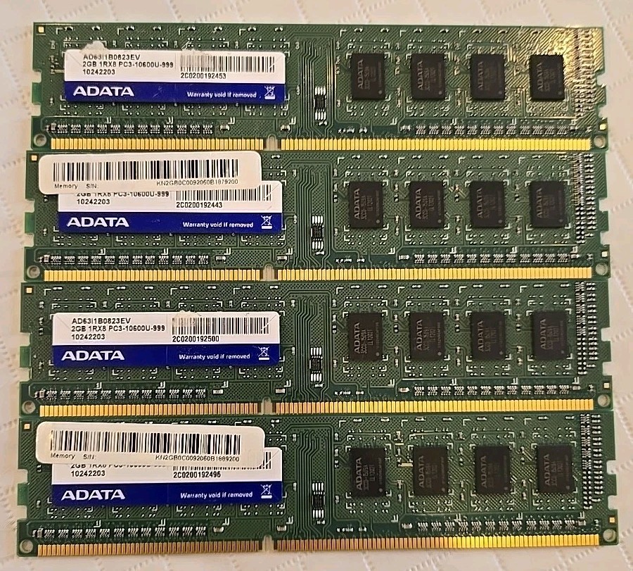 8GB (4x2GB) ADATA DDR3 PC3-10600U 1Rx8