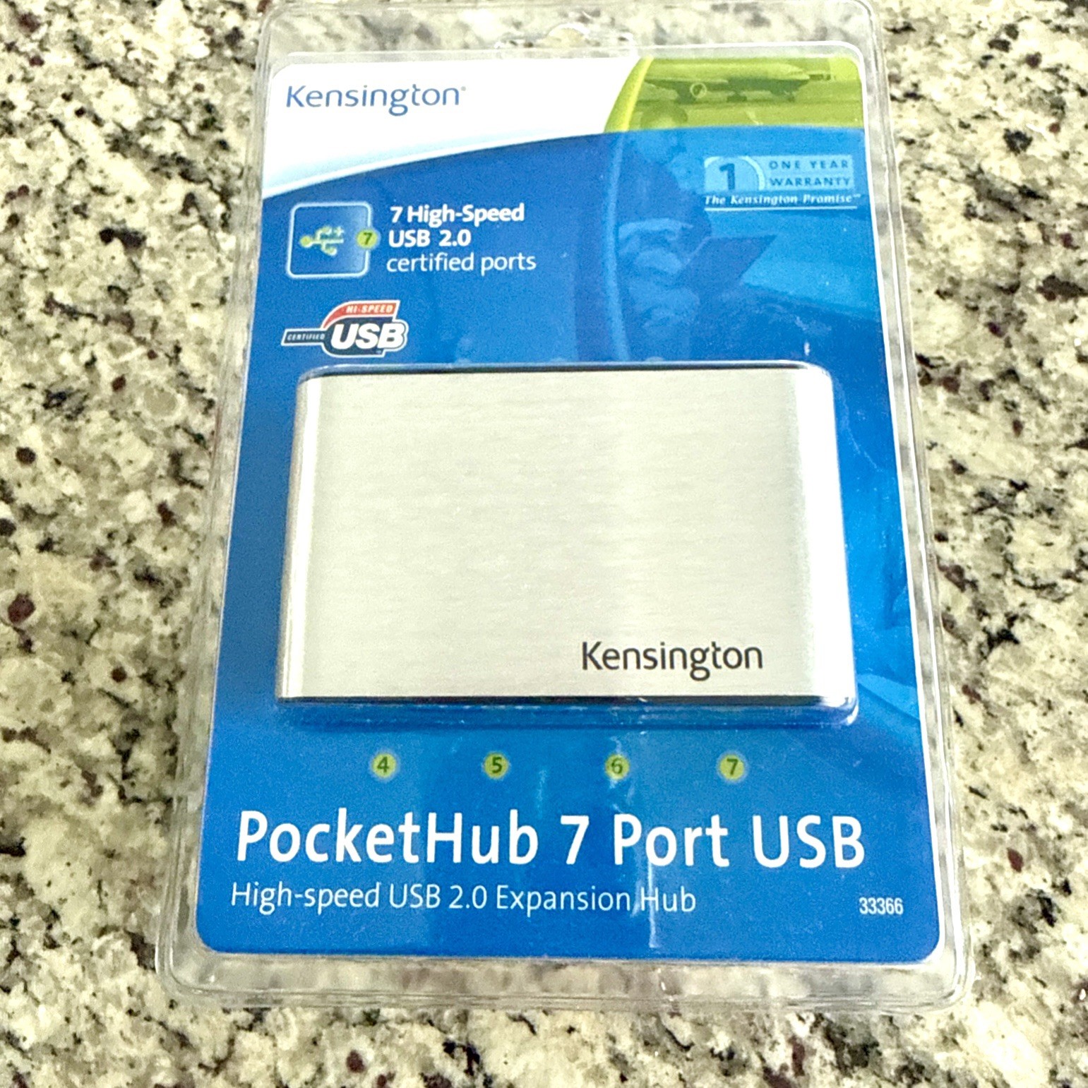 Kensington PocketHub 7 Port USB 2.0 33366 New 