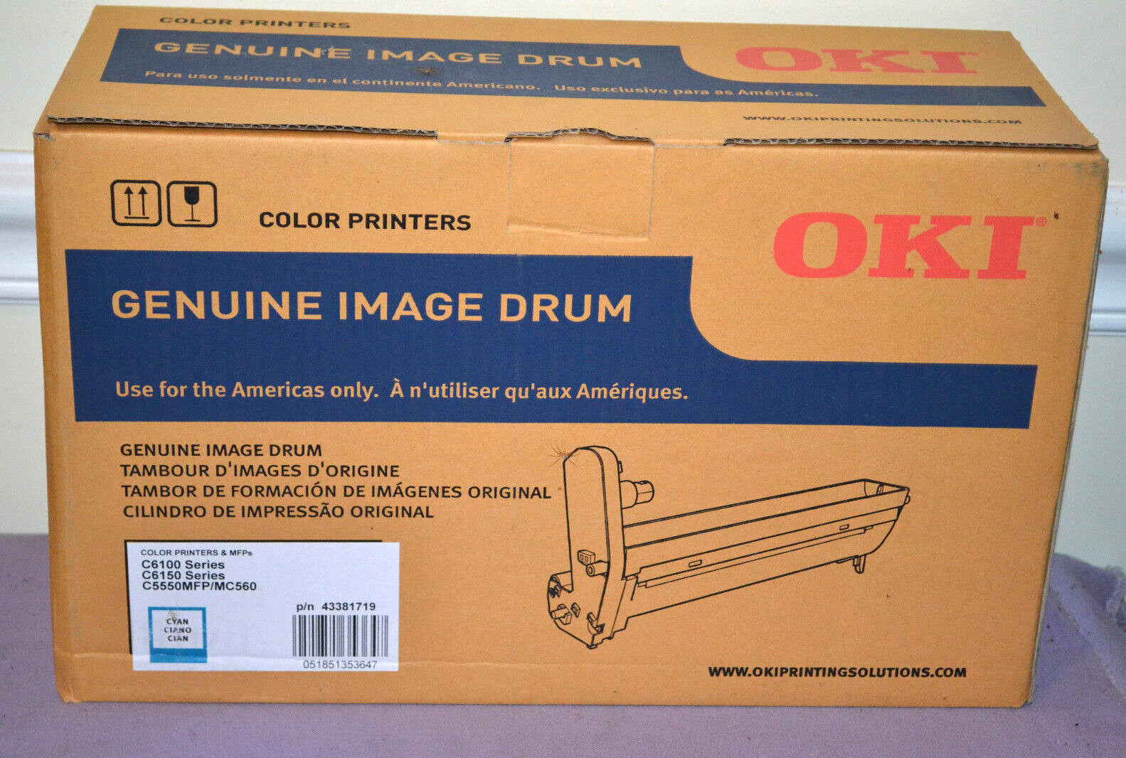 Genuine OKI 43381719 Cyan Image Drum for OKI C6100, C6150, C5550MFP, MC560 ~ New