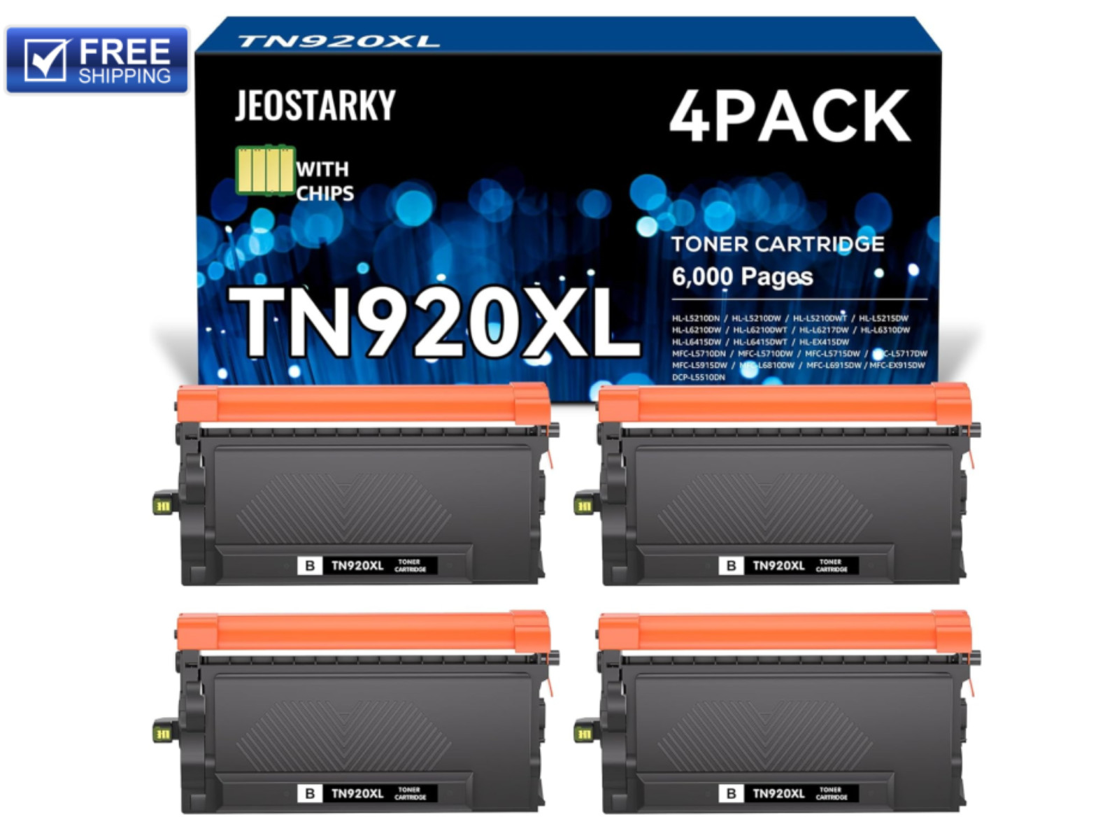 4pk TN920XL Black High Yield Toner Cartridge for Brother HL-L5210DN MFC-L5915DW