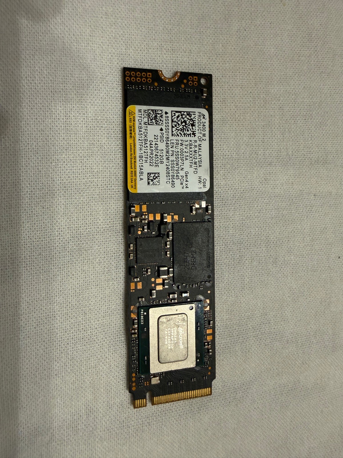 Micron 3400 512GB NVMe M.2 2280 PCIe Gen4 x4 SSD MTFDKBA512TFH Lenovo 5SS0W79545