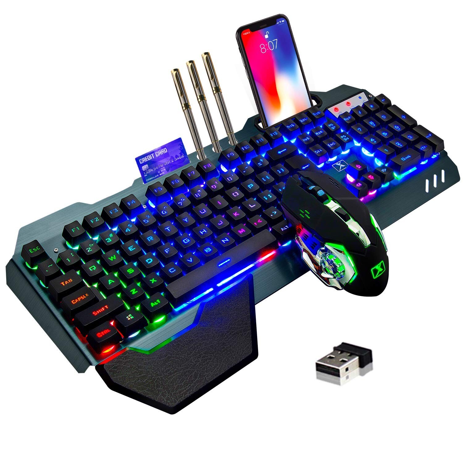 Wireless gaming Keyboard and Mouse,Rainbow Backlit Rechargeable Keyboard Mous...