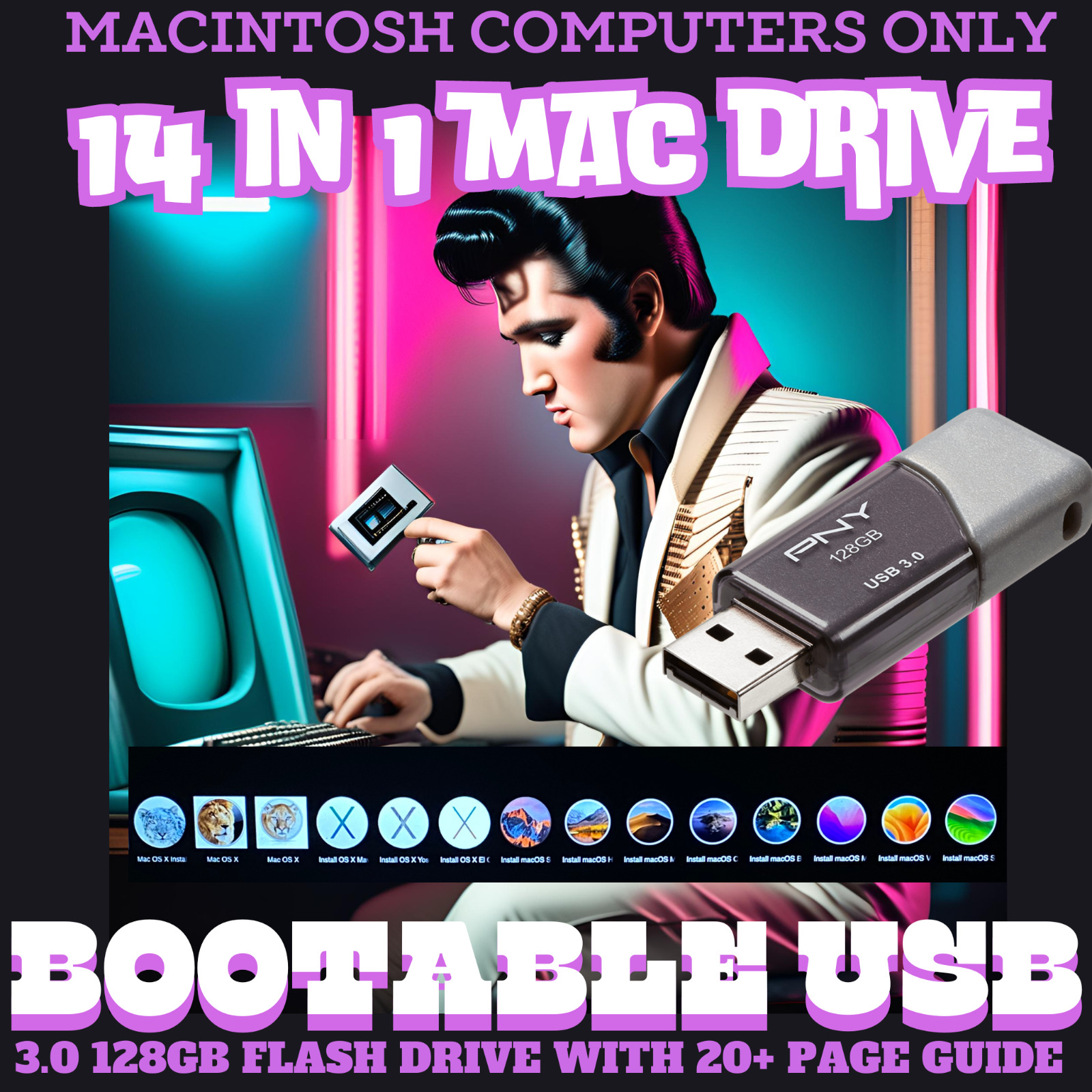 14 In 1 Mac Bootable USB Flash Drive 128GB Includes Printed Guide Tech Support